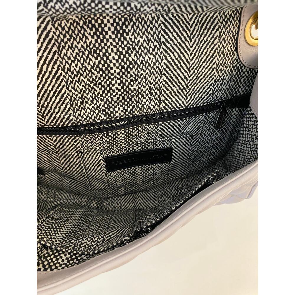 Rebecca Minkoff Crossbody Purse Bag Gray Beige Velvet Chain Quilted Affair Work - Picture 7 of 12